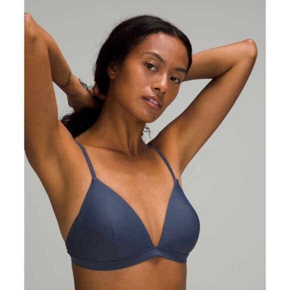 NWT Lululemon Waterside Swim Top D Cup 2 Blue Hail Triangle Bikini UV - Picture 1 of 7